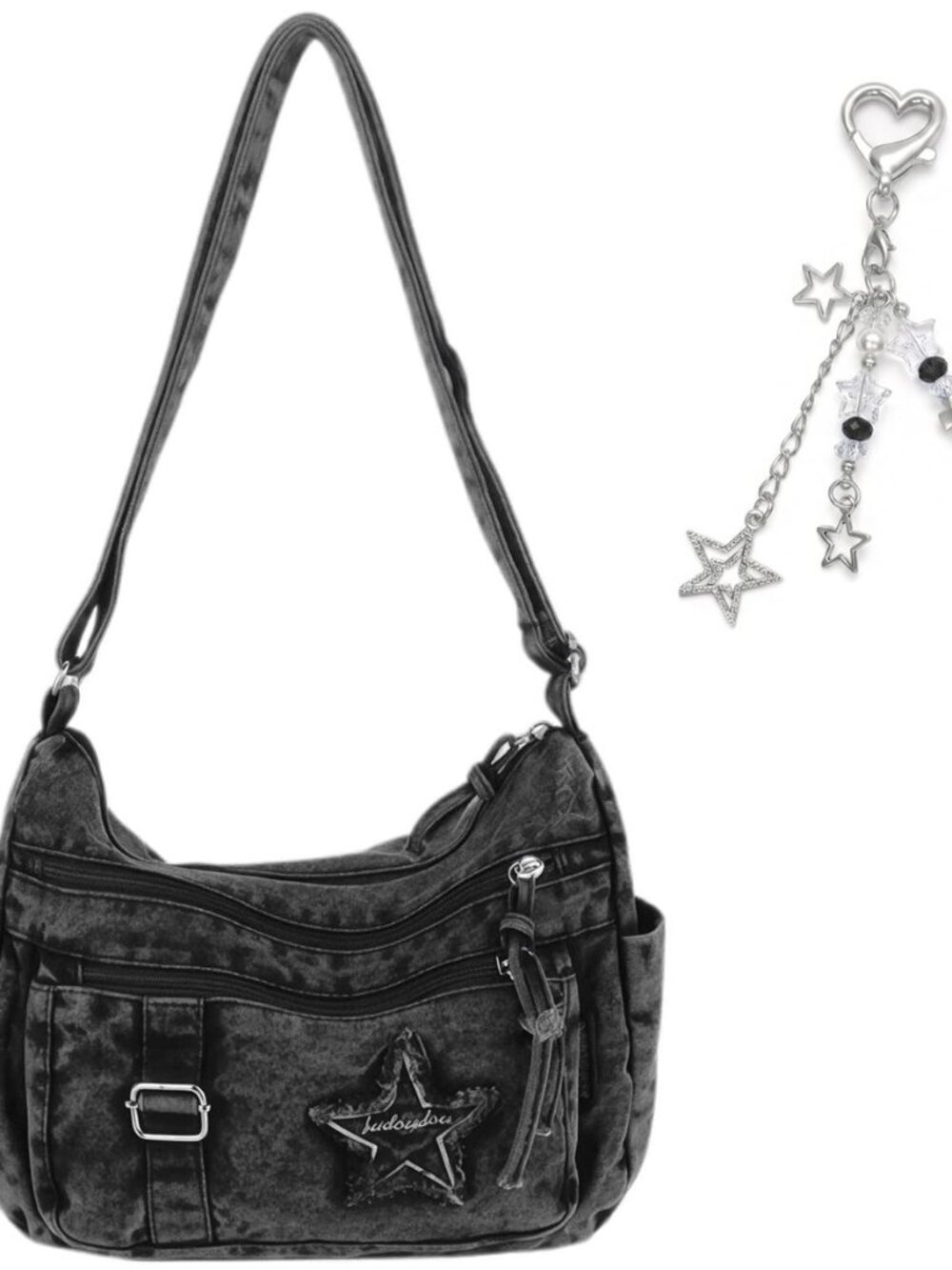 Denim Purses for Women, Casual Denim Crossbody Bag with Star Keychain